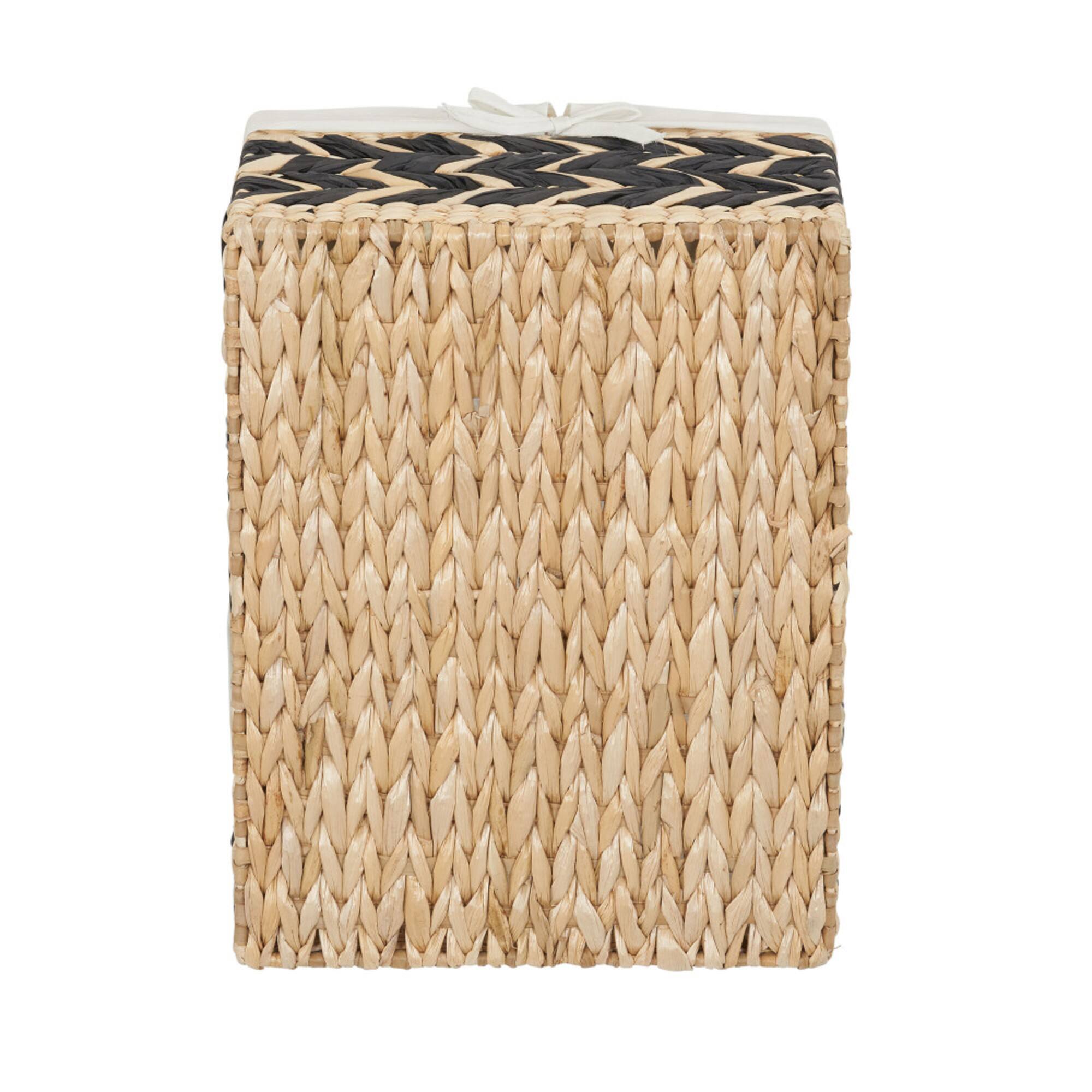 Household Essentials 9" Black & Natural Herringbone Wicker Storage Basket with Cloth Liner
